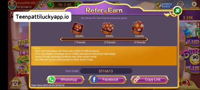 Teen patti lucky weekly bounas