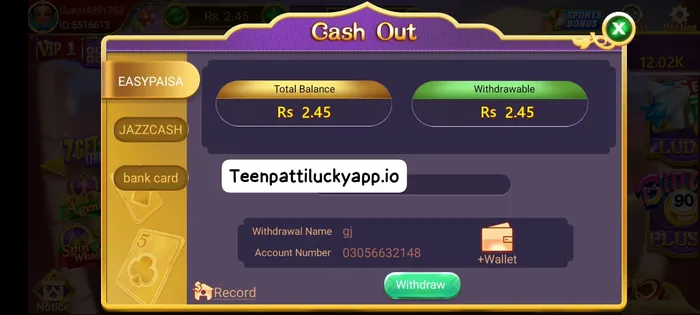 Teen patti lucky withdraw